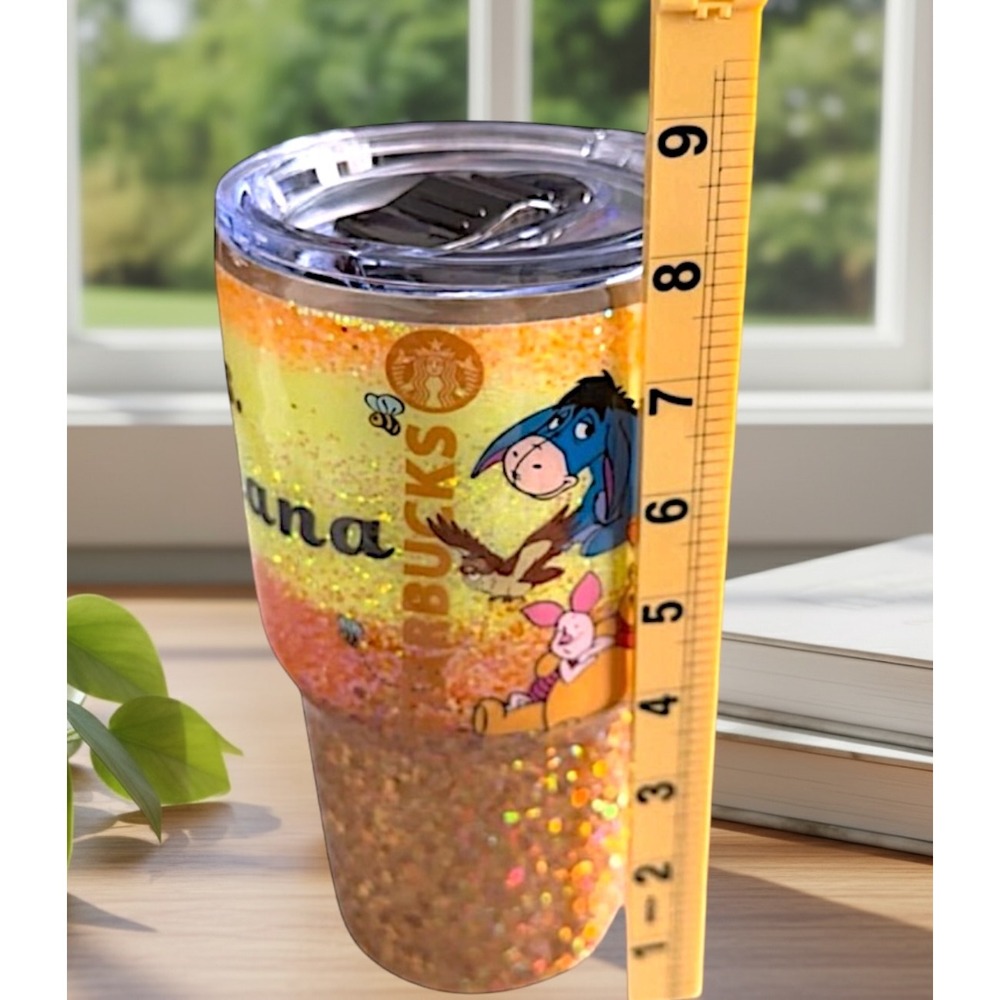 Rare Custom Winnie the Pooh Starbucks Inspired Glitter Tumbler Orange Ms Adriana - Picture 8 of 9